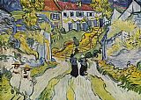 Famous Figures Paintings - Village Street and Stairs with Figures